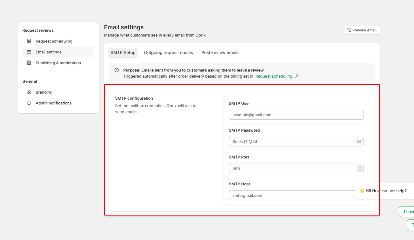 Configure Email Settings - Enter SMTP Credentials